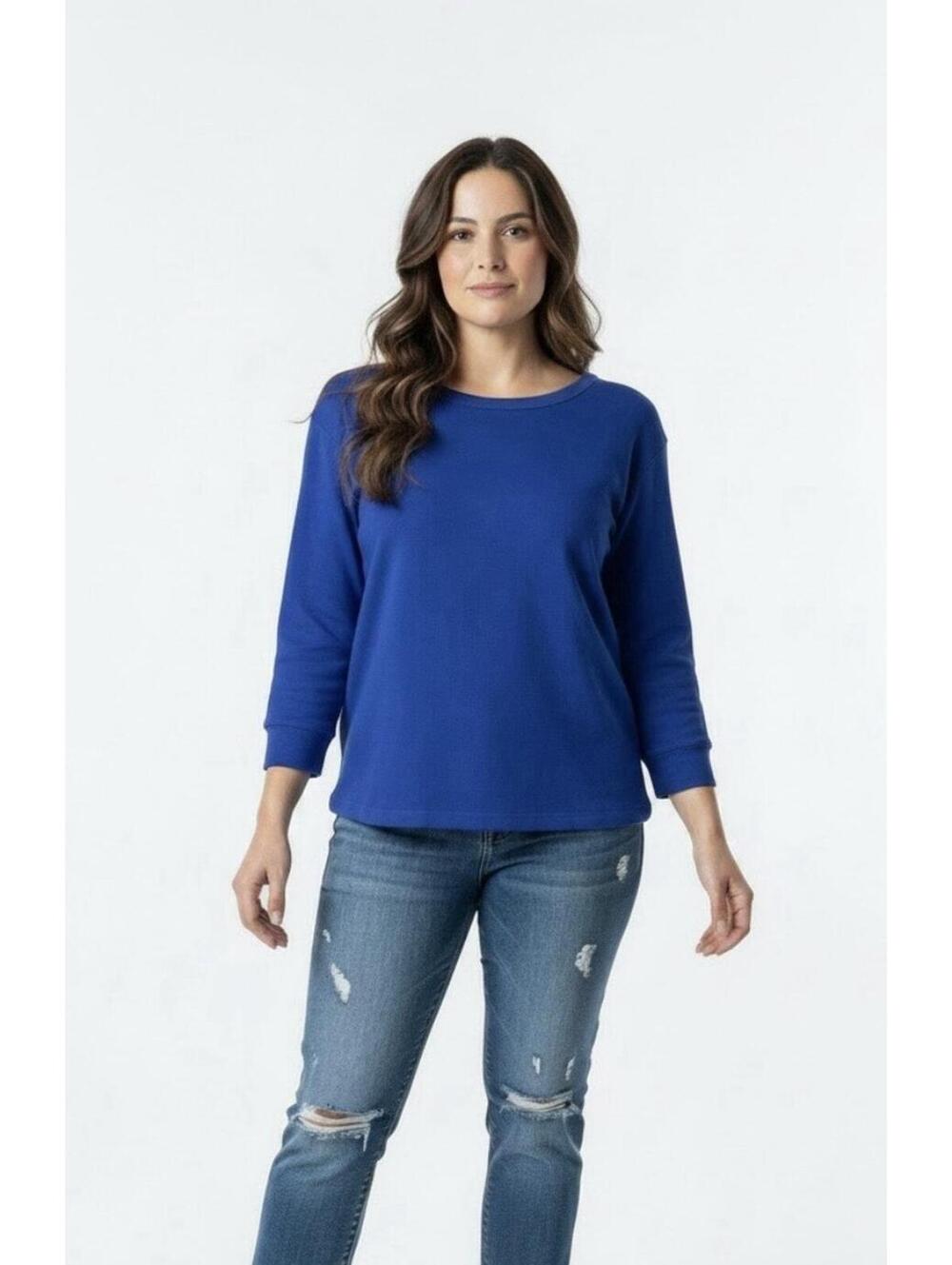 LAUREN Ralph Lauren Women’s 3/4 Sleeve Micro-Ribbed Cotton Tee-Regatta Blue-3X